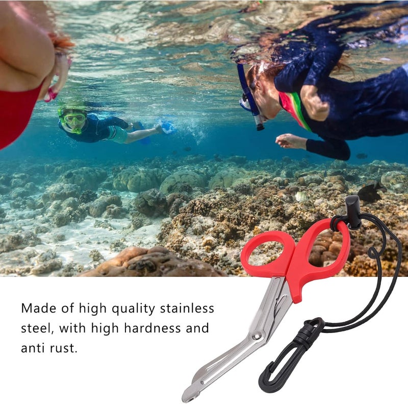 equlup Dive Shears, Stainless Steel Safety Scuba Diving Scissors Dual Serrated Blades Safety Sea Snips with Lanyard and Buckle for Diving Swimming Exploration - Image 2